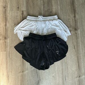2 pairs of Women's White Flowy Butterfly Shorts
